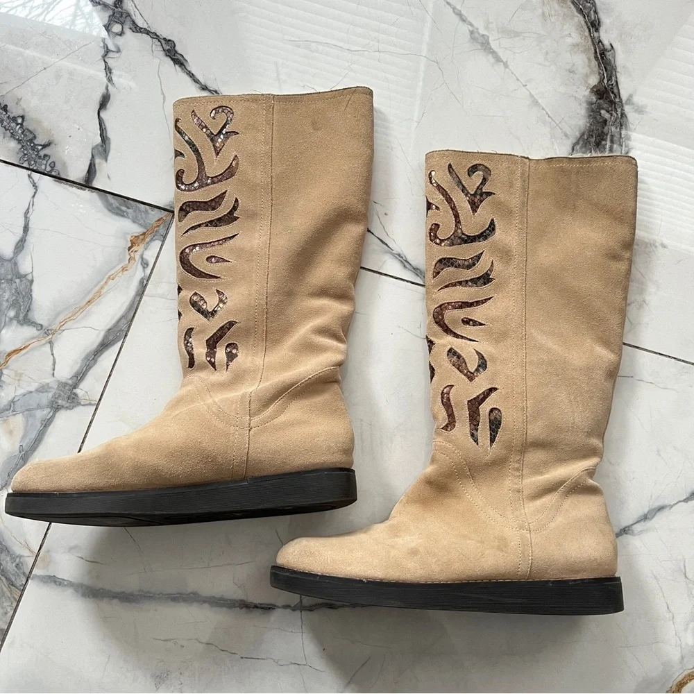 Carlos Tan Suede Knee-High Boots Women’s size 9.5